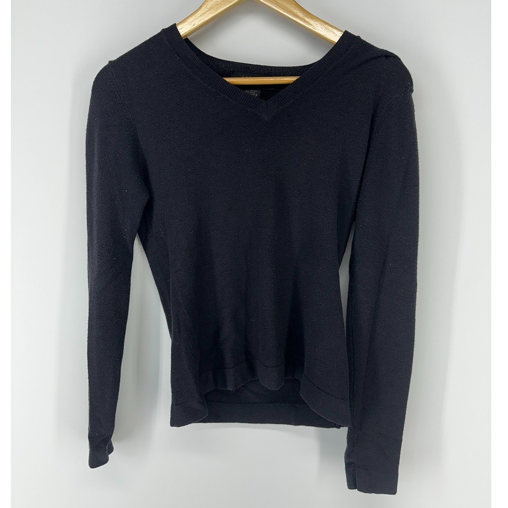 Express Sweater Womens Small Black V-Neck‎ Stretch Long Sleeve Knit Pullover Top